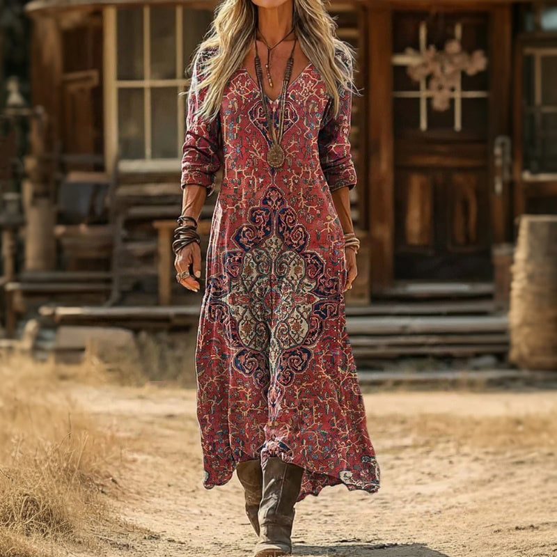【Lange Mouwen】Vintage Jurk In Etnische Stijl