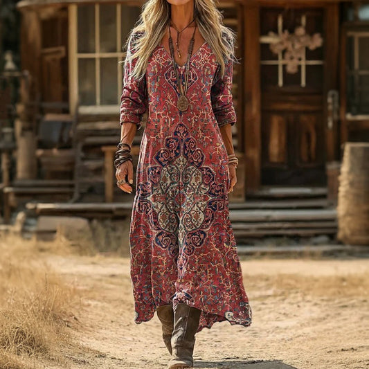 【Lange Mouwen】Vintage Jurk In Etnische Stijl