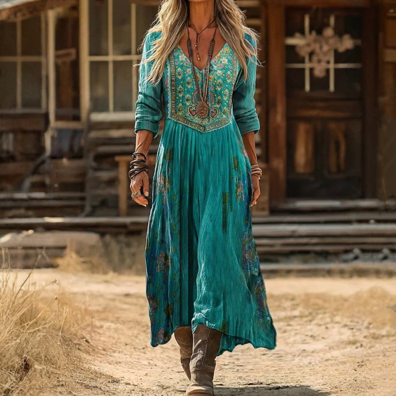 【Lange Mouw】Vintage Bloemenprint Jurk