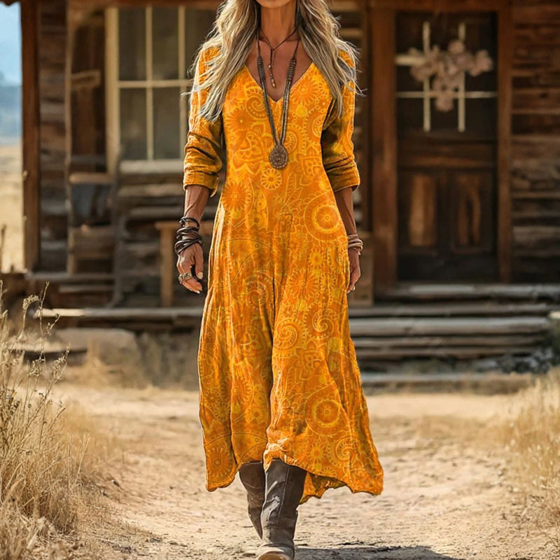 【Lange Mouwen】Vintage Bloemenprint Jurk