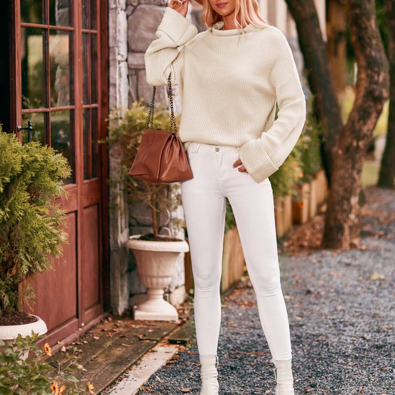 Casual Gebreide Trui In Effen Kleur