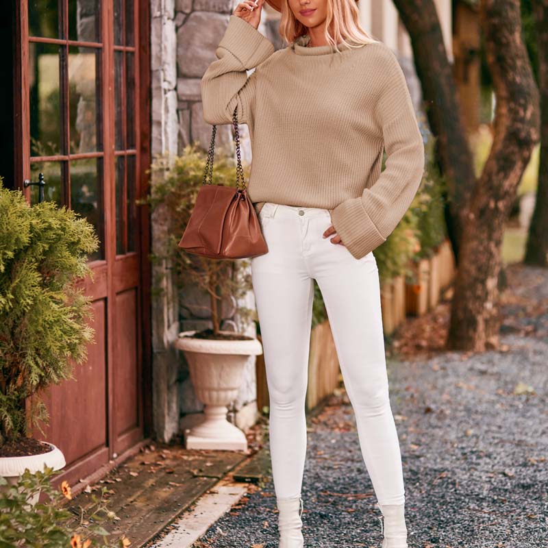 Casual Gebreide Trui In Effen Kleur