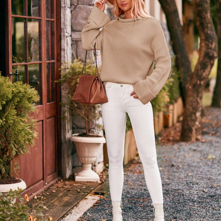 Casual Gebreide Trui In Effen Kleur