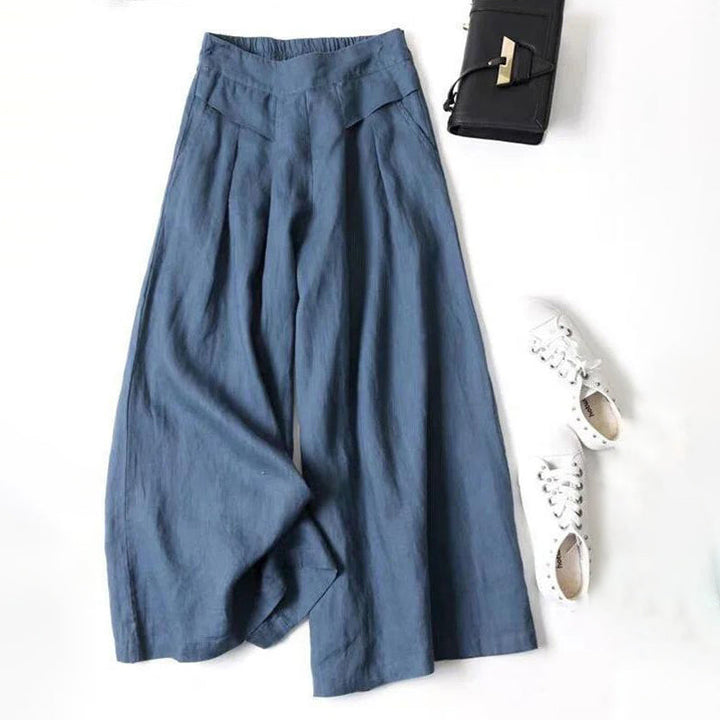 【Katoen En Linnen】Casual Broek Met Wijde Pijpen