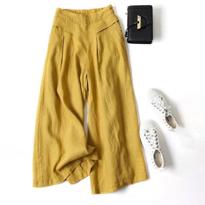 【Katoen En Linnen】Casual Broek Met Wijde Pijpen
