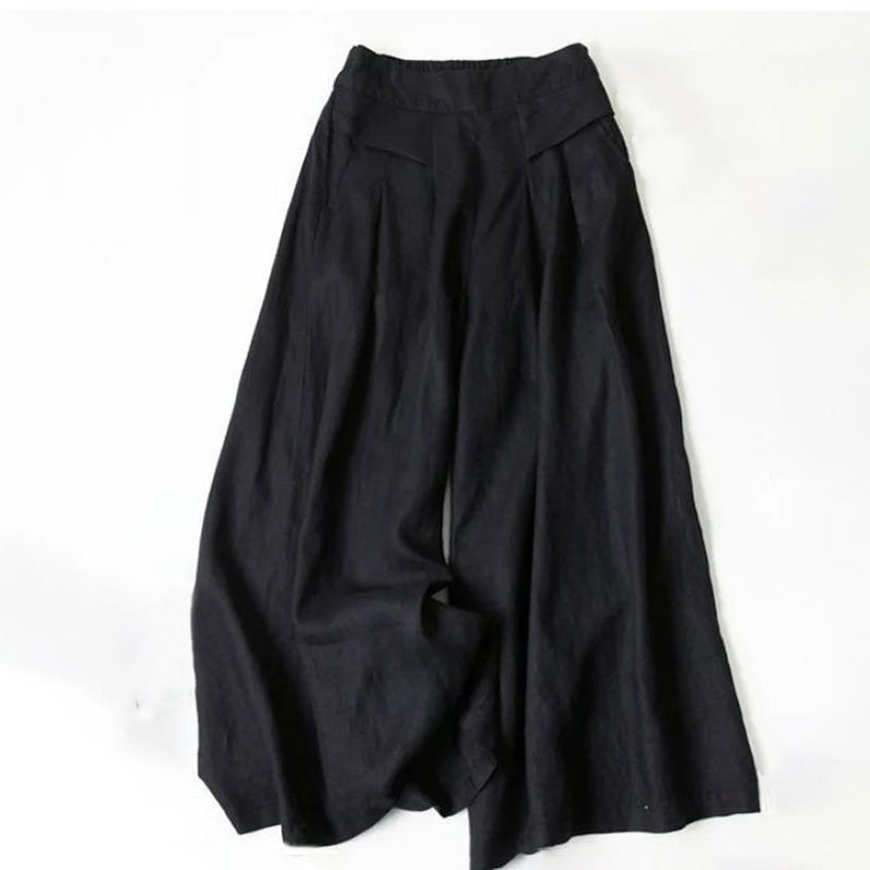 【Katoen En Linnen】Casual Broek Met Wijde Pijpen