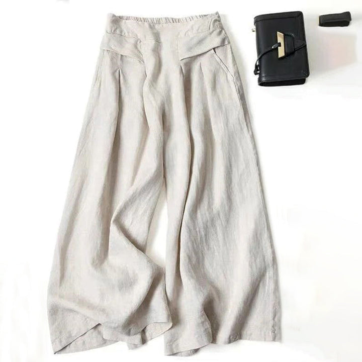 【Katoen En Linnen】Casual Broek Met Wijde Pijpen