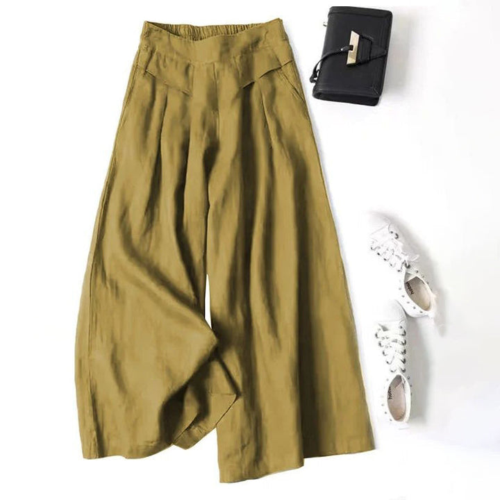 【Katoen En Linnen】Casual Broek Met Wijde Pijpen