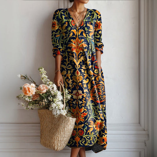【Lange Mouwen】Vintage Jurk In Etnische Stijl