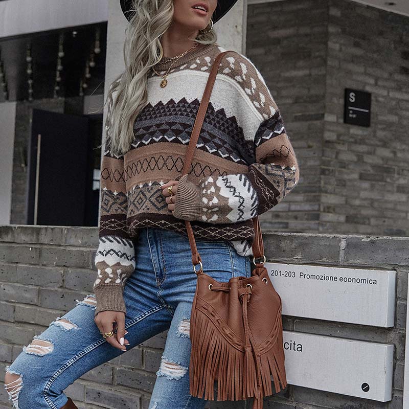 Vintage Geometrische Gebreide Trui