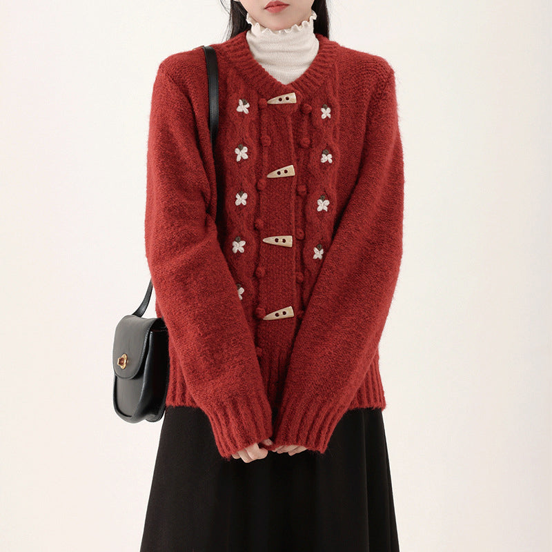 Casual Gebreid Vest Met Bloemen