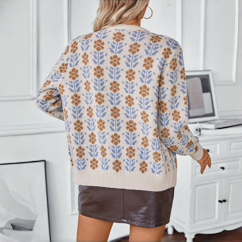 Vintage Bloemen Gebreide Cardigan